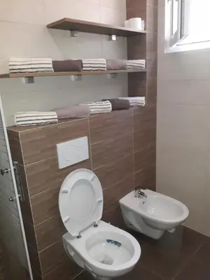 a small bathroom with a toilet and a sink at Adriatic Sunset House in Petrovac na Moru