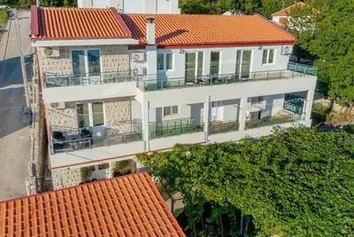 an aerial view of a house with an orange roof at Villa Marija **** with private pool in Budva