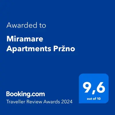 a blue screen with the text awarded to maintenance apartments pronto at Miramare Apartments Pržno in Pržno