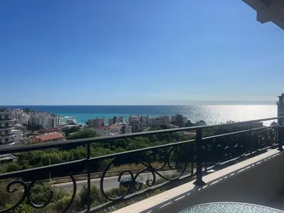 a view of the ocean from the balcony of a condo at Apartments San with Sea View in Dobra Voda
