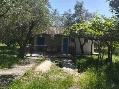 a small house with a gate and trees at Rajana Bungalow 2olive House in Ulcinj