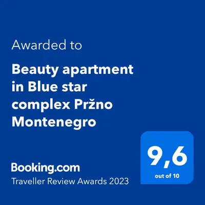 a blue sign that says beauty appointment in blue star complex piano monroe at Beauty apartment in Blue star complex Pržno Montenegro in Pržno