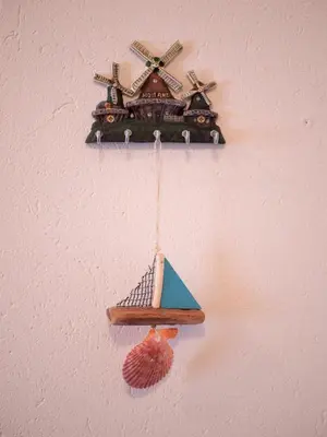 a toy train hanging on a wall at Casa al mare Petrovac, Montenegro in Petrovac na Moru
