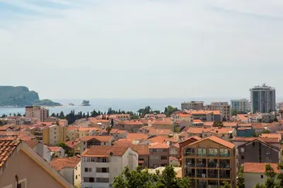 a view of a city with orange roofs at Mina Studio Apartment Budva in Budva