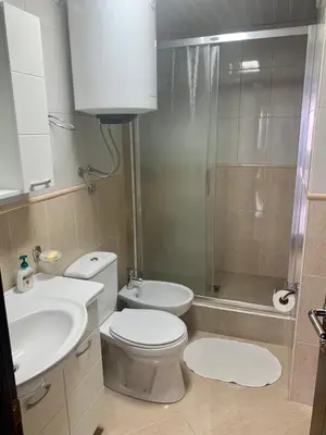 a bathroom with a toilet and a sink and a shower at Apartment Ruzmarin Petrovac in Petrovac na Moru