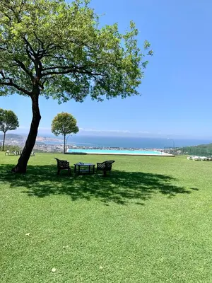 a park with two benches under a tree at Apartman Livada Bar in Bar