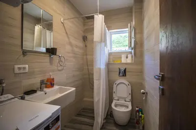 a bathroom with a toilet and a sink and a shower at Studio Apartment Urke in Budva