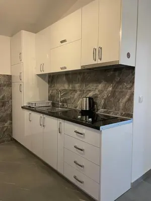 a kitchen with white cabinets and a sink at Villa Dafina in Donji Štoj