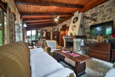 a living room with a couch and a fireplace at Royal Villa Ana in Cetinje