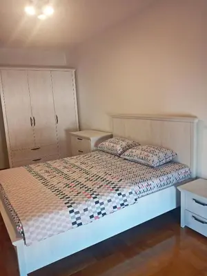 a bedroom with a large bed and a cabinet at Apartment MERCURY in Budva