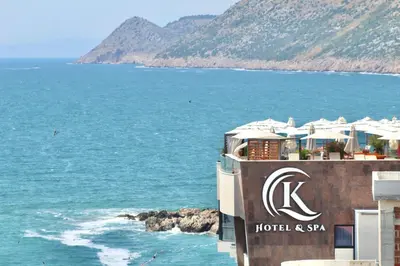 a hotel and spa with a view of the ocean at 1bd Sea View Apts Veliki Pjesak 