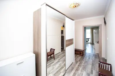 a mirror in the hallway of a house at Aquamarine House in Tivat