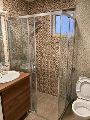 a bathroom with a shower and a toilet at Stan na dan Bogdan in Podgorica