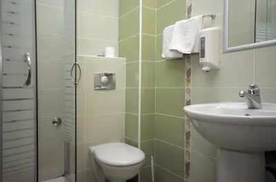 a bathroom with a toilet and a sink and a shower at Apartments Anita in Budva