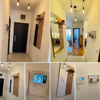 a collage of four pictures of a room at MonteRelax Apartments Becici in Rafailovici
