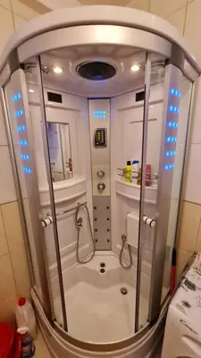 a small bathroom with a shower in a room at Apartman Elijana in Budva