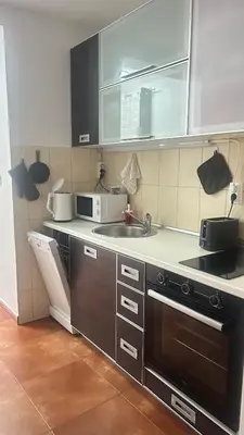 a kitchen with a sink and a stove at Apartman Luka Budva in Budva