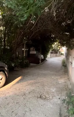 a car parked under a tree in a driveway at Apartman Luka Budva in Budva