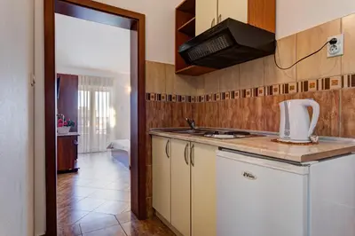 a kitchen with a sink and a counter top at Villa Savovic in Petrovac na Moru