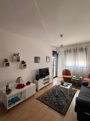 a living room with a couch and a tv at Flower and Love Flat Next to centar of podgorica in Podgorica
