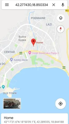 a screenshot of a google map with a red marker at CASA APARTMENTS, one-bedroom apartment in Budva