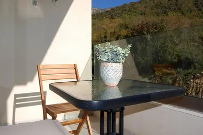 a table with a vase with a plant on a balcony at Status-M Apartments 85 in Becici