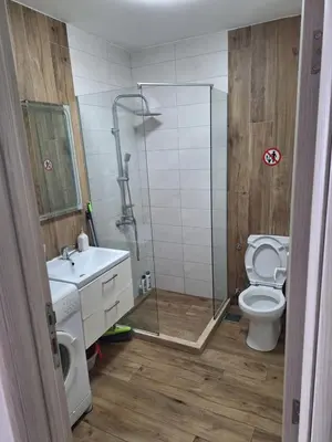 a bathroom with a shower and a toilet and a sink at Apartment A4 in Ulcinj