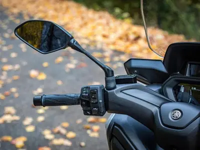 a view of the side view mirror of a motorcycle at Camper Montenegro and Recreational Vehicles in Budva
