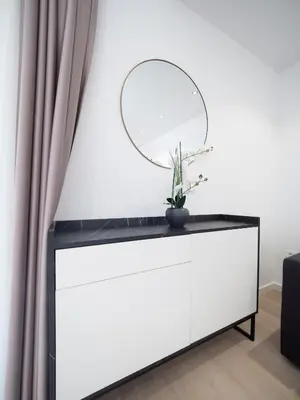 a white dresser with a mirror on top of it at Horizon-Two Bedroom Apartment Partial Sea View Charlene in Becici