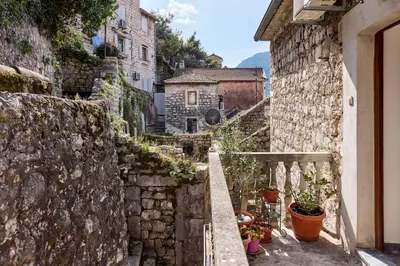 an alley in a village with buildings and plants at Old Town Terrace Vibe in Kotor