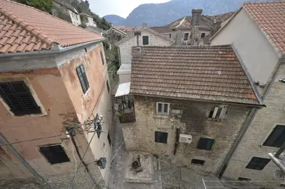 an aerial view of a city with buildings at Sofija Apartment in Kotor
