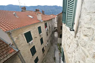 an overhead view of an alley between two buildings at Sofija Apartment in Kotor