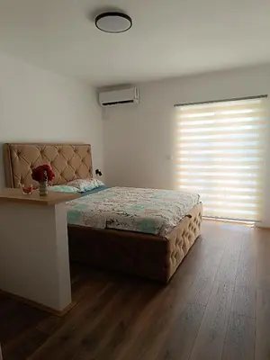 a bedroom with a large bed and a window at Apartmani Maša in Budva