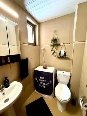 a small bathroom with a toilet and a sink at Apartment 