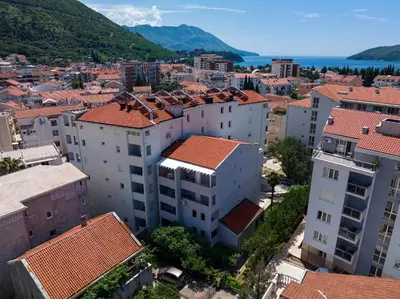 an aerial view of a city with buildings at Marea Apartments Budva in Budva