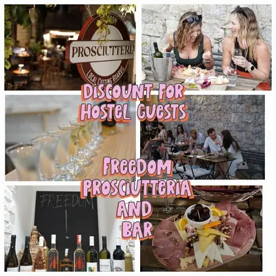 a collage of photos of a restaurant and a bar at FREEDOM HOSTEL in Budva