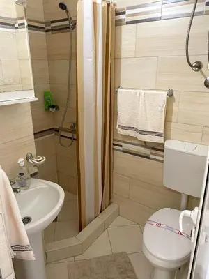 a small bathroom with a toilet and a sink at Apartment Center in Sutomore