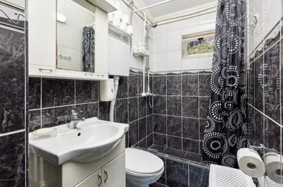 a bathroom with a sink and a toilet and a shower at Vukićević House in Kotor