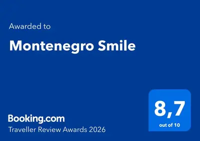 a blue square with the words morpacco smile on it at Montenegro Smile in Dobra Voda