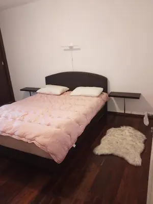 a bedroom with a bed with two pillows and a rug at Dominik in Bar