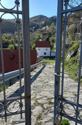 a view from the gate of a building at Konak Ugnji-Village in Cetinje