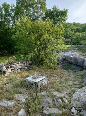 a bench sitting in the middle of a field at Country stone house Kovacevic in Danilovgrad
