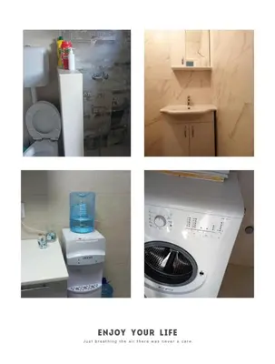 a collage of four pictures of a bathroom at Anika in Sutomore