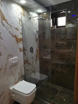a bathroom with a toilet and a shower at I&G APARTMENTS in Kotor