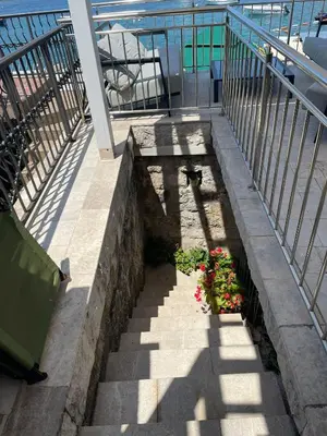 a set of stairs with some flowers on them at Lux Beach House M in Pržno