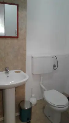 a bathroom with a white toilet and a sink at Holiday home in Rijeka Crnojevića