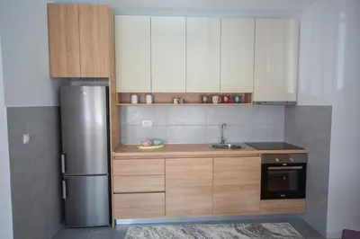 a kitchen with a stainless steel refrigerator and a sink at East Side Apartment in Podgorica