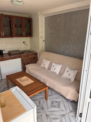a living room with a couch and a table at Vikendica Nina in Čanj