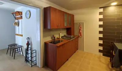 a kitchen with a sink and a counter top at House in the pines in Sutomore