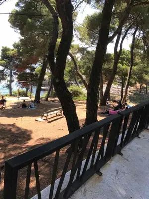 a park with people sitting on the ground next to a tree at Apartman A1 in Ulcinj